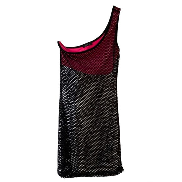 Jade Athletic Black Mesh One Shoulder Top Pink Bralette Stretch One Shoulder, S - Picture 1 of 9
